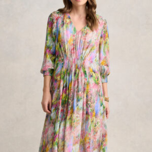 Pintuck Georgette Dress – Meadow Print